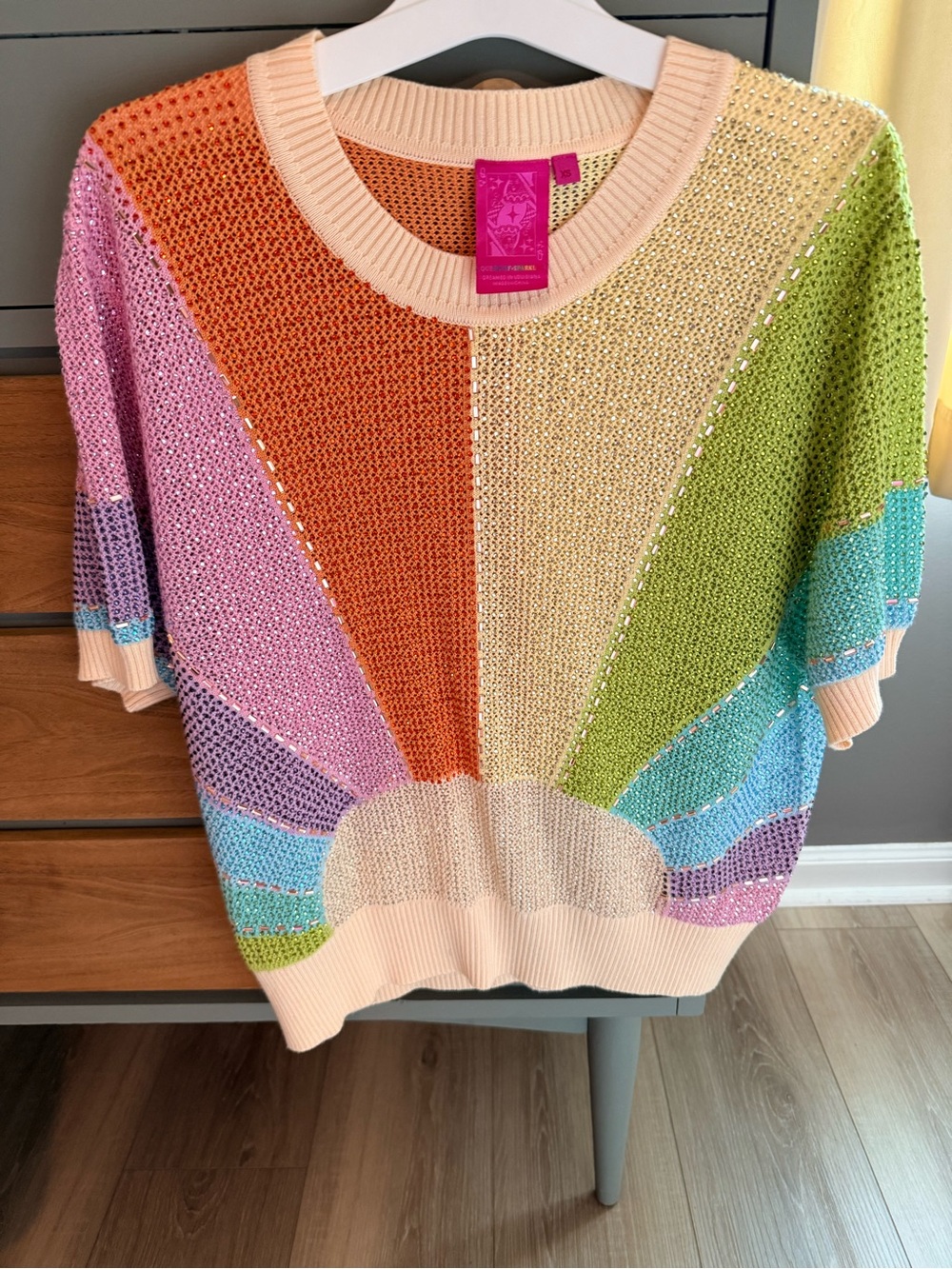 Queen of Sparkles Open-Knit Women’s Sweater in Rainbow